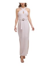 GUESS Womens Beige Belted Side Slit Sleeveless Maxi Formal Sheath Dress 6