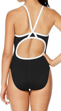Speedo Women's Solid Flyback Training One Piece Black White Size 6/32 Team Black