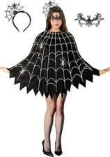3 Pcs Spider Web Poncho for Women,Spider Costume Dress with Headband ...