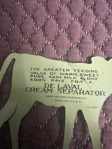 (#3A) 1900'S DE LAVAL DIE CUT JERSEY COW, CALF, METAL SIGN. SKIM MILK FOR ME - Picture 8 of 11