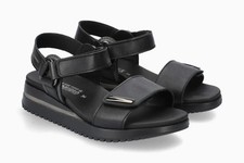 NIB Mephisto Jeanie Sandal Black Leather Sporty Wedge Hook  Loop Woman size 38