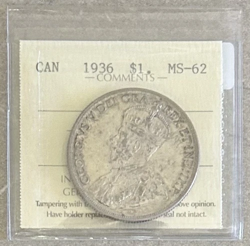 1936 Canada $1 Silver Dollar - ICCS MS-62 - XJD 378   C2