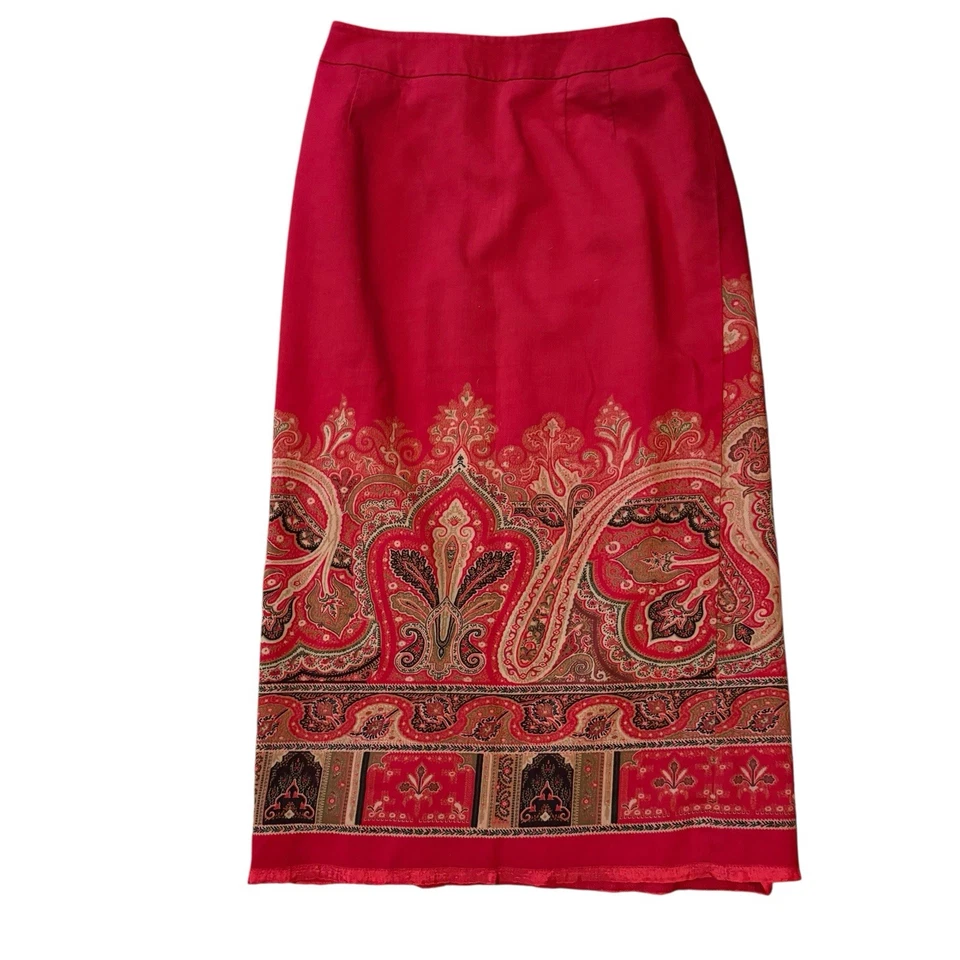 Vintage Talbots Wrap Skirt Women's Petite 14 Red Paisley 100% Wool - Image 3 of 4