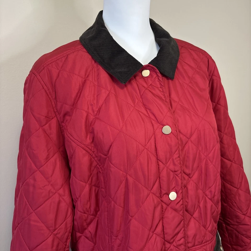 Chaqueta Abrigo Charter Club Rojo Acolchado Granero Marrón Pana Ribete Para Mujer Talla XL Foto 3 de 4