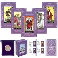 DLAGOMLIFE Tarot Cards with Guide Book Linen Carry Bag, 78 Medium, Purple