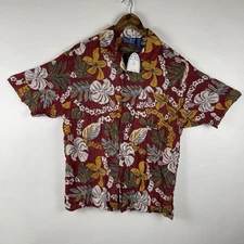 VTG OP Ocean Pacific Shirt Men Large Hawaiian Camp Floral Loop Collar Aloha Y2K