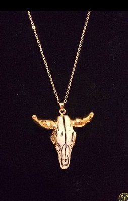 NEW MENS GOLD OVER STAINLESS STEEL CHAIN WITH UNIQUE STEER PENDANT, 18'' W/ 2''...