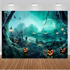 8x6ft Halloween Horror Night Moon Scary Cemetery Pumpkin Lantern Backdrop for