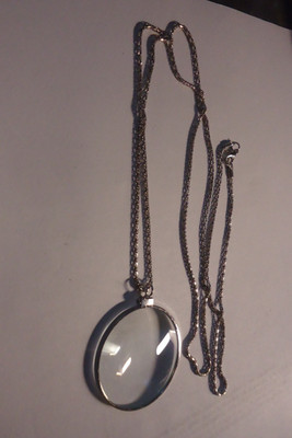 1-5X Magnifier Reading Magnifying Glass Lens Pendant Necklace-36'' SILVER #11