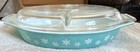 Pyrex Turquoise Snowflake Divided Casserole with Lid 1.5 Quart — photo 1