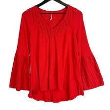 Free People Parisian Nights Orange Bell Sleeve Emboridered Top Orange - Size S