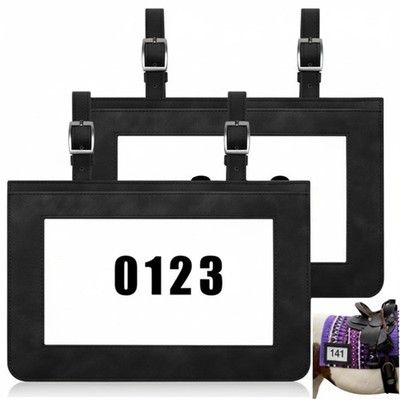 Horse Performance Number Holder Leather Exhibitor Clip For Saddle Harness 2PC