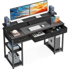 Computer Desk with Drawers and Storage Shelves, 48 inch Home Office Desk with...