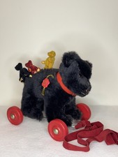 Vintage Hermann Teddy Original Bear On Red Wheels w/3 mini bear West Germany