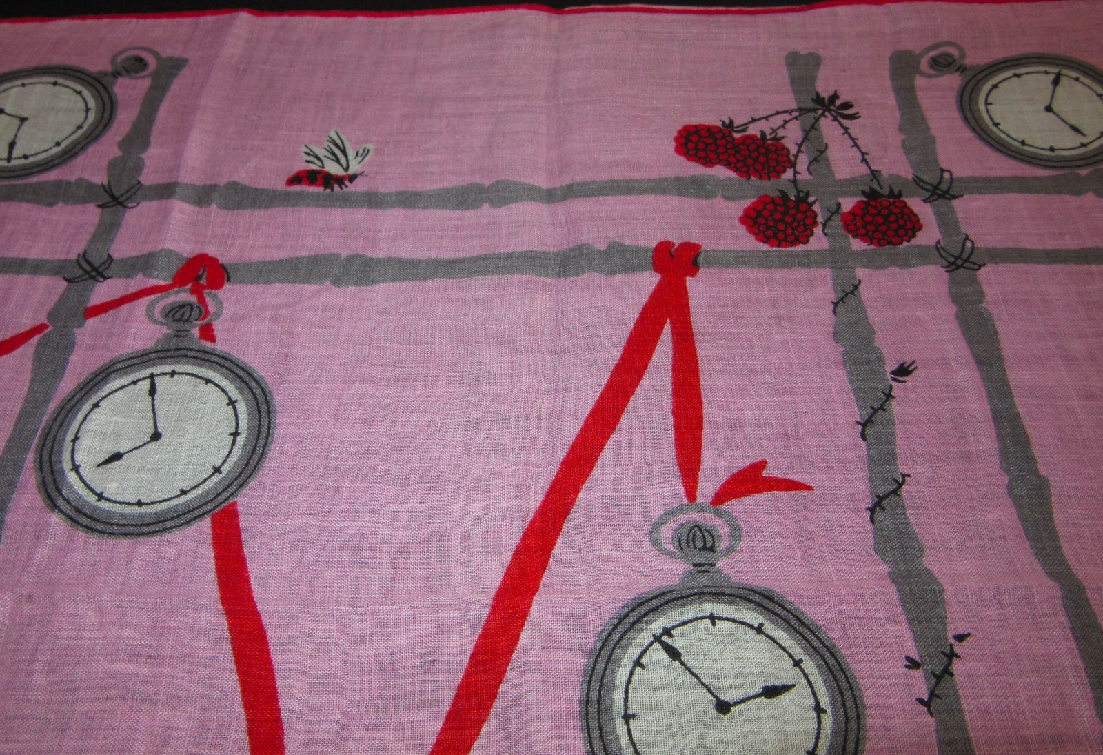 Vintage Hankie Linen Tammis Keefe Signed Watches and Shell Theme Hand Rolled image 3