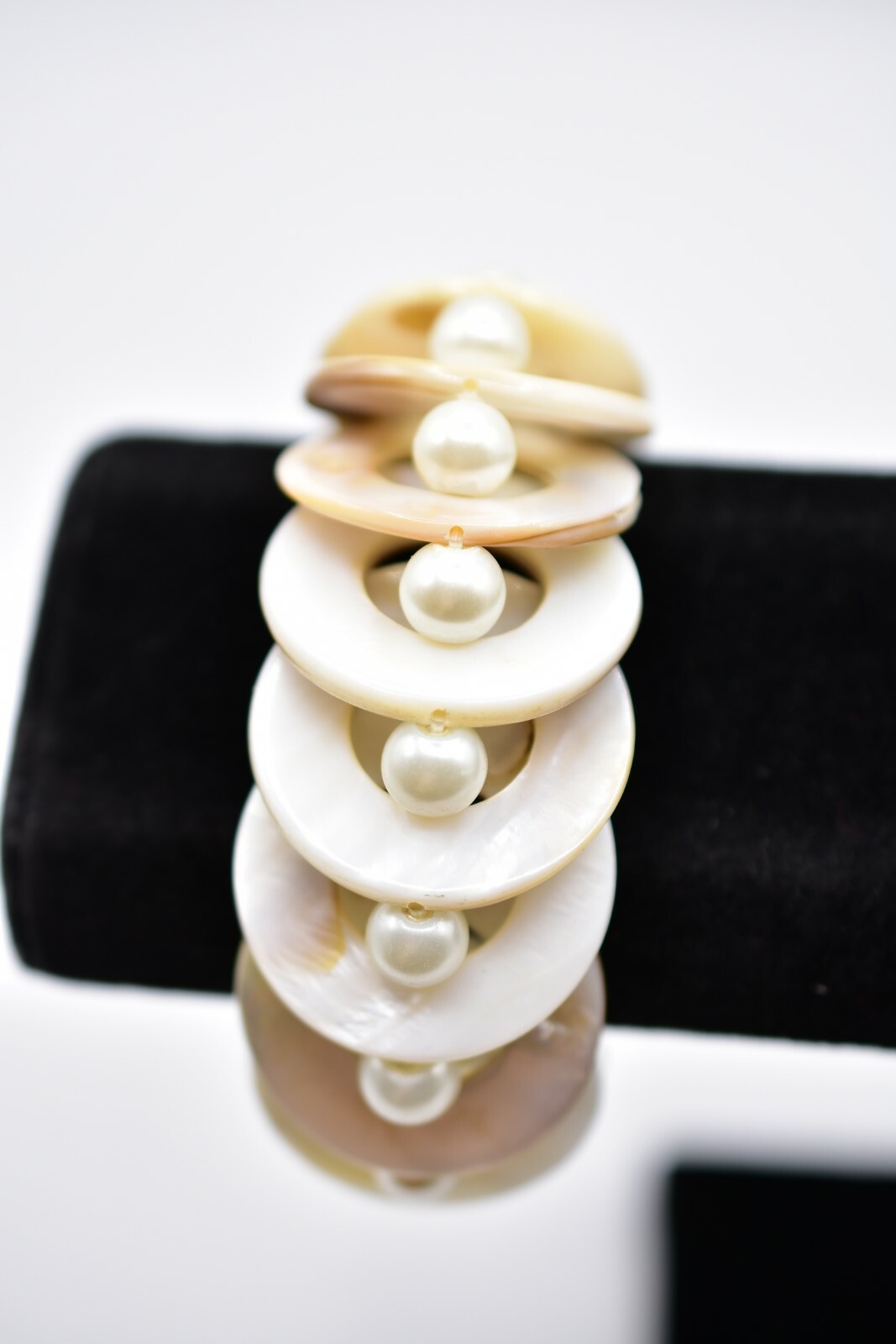 Statement Abalone Shell White Beaded Bracelet Str… - image 5