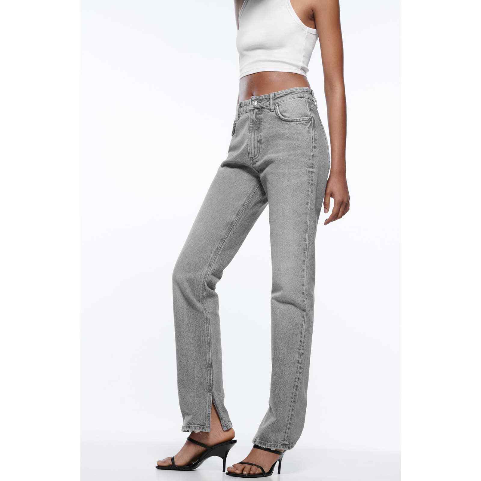 hoofdkussen Moskee Poort Zara Gray High-Waist Split-Hem Slim Jeans Size 26 | eBay