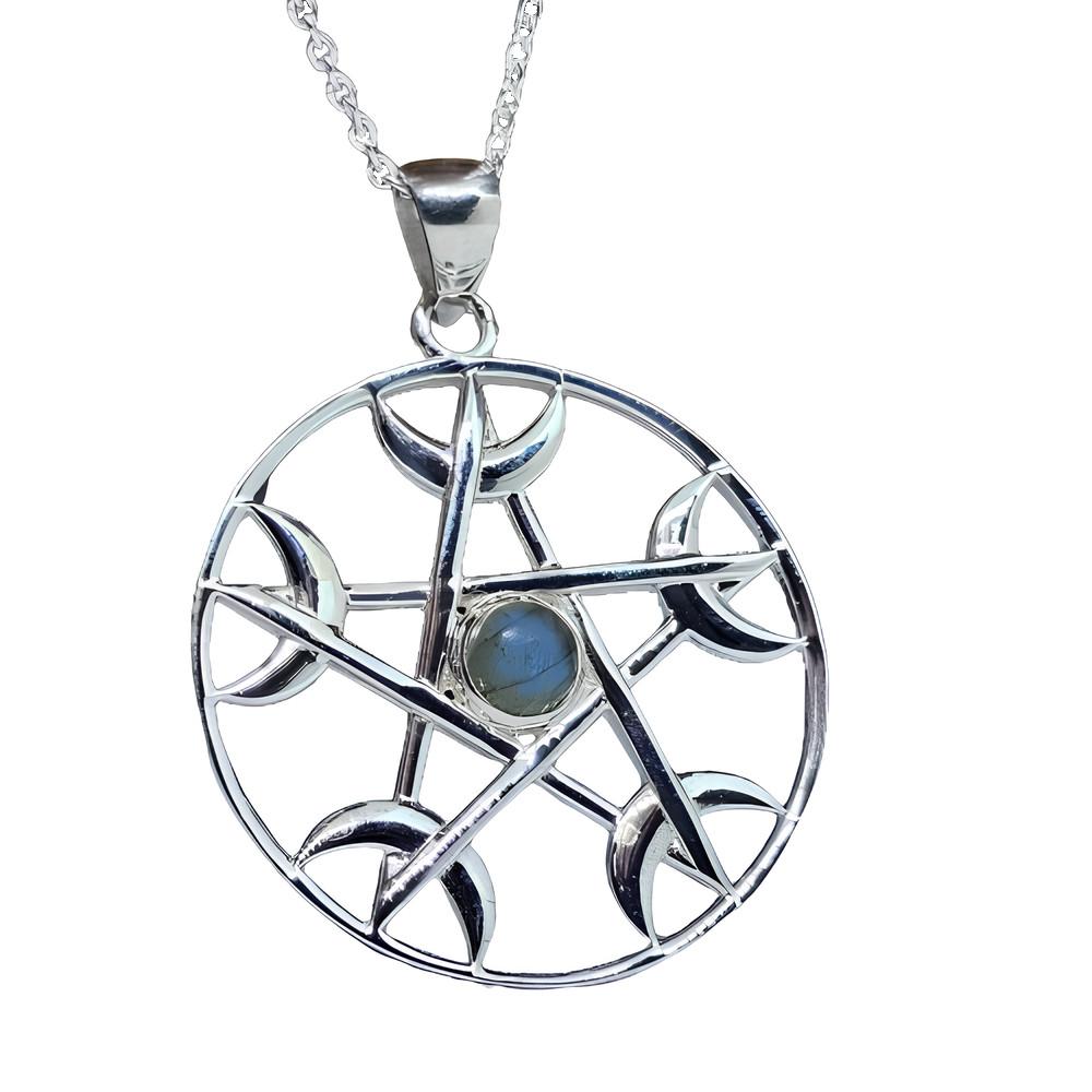 Goddess Pentacle Labradorite Pendant Gemstone Necklace 925 Sterling Silver & Box
