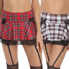 Women Lingerie Role Play Pleated Costume Mini Skirt w/ Garter Schoolgirl Outifts