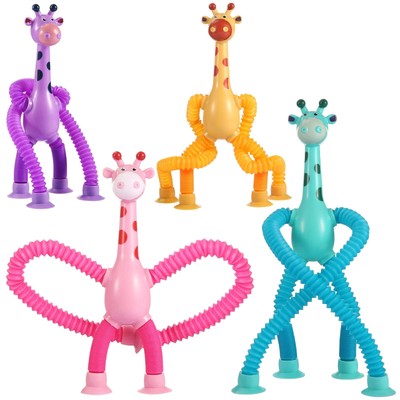 Xonteus 4 Pcs Telescopic Suction Cup Giraffe Toy Sensory Tube Toddler Travel ...