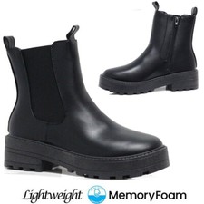 LADIES CHUNKY HEEL CHELSEA BOOTS PUNK GOTH RETRO ARMY COMBAT ANKLE FASHION SHOES