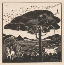 Plowing Oxen : Bernard Essers 1931 Sepia Woodcut Farm Landscape Rural Art Print