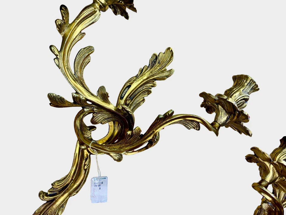 Par de apliques de pared rococó de bronce macizo dorado W. & J. Sloane *rdy4 eléctricos NUEVO de colección Foto 3 de 4