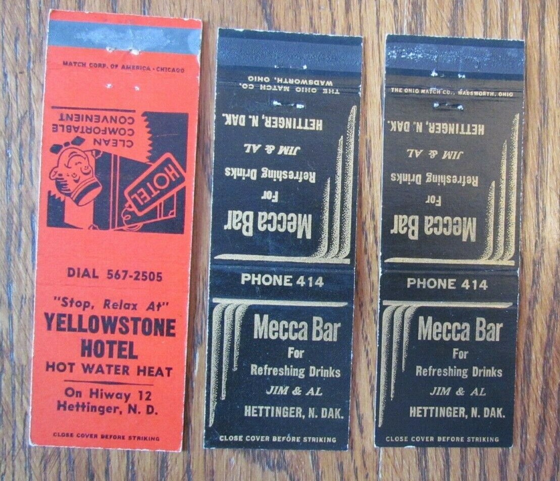 HETTINGER, NORTH DAKOTA LOT OF 3 DIFFERENT MATCHBOOK MATCHCOVERS E eBay