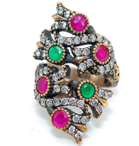 Ottoman Empire Style 4CT Treated Ruby 925 Sterling Silver Ring Sz 5 HB1-3