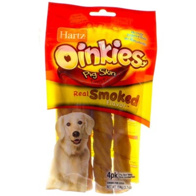 2 PACKS Hartz Oinkies Pig Skin Twists REAL SMOKED FLAVOR 4CT EACH 8CT TOTAL NEW