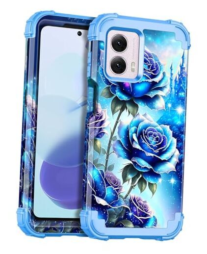 for Case,Glow in The Dark Three Layer Heavy Moto G Power 5G 2024 Blue Rose