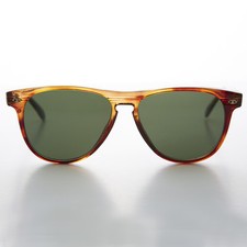Sporty Tortoise Horn Rim Racer Classic Vintage Sunglass Green Lens - Elvin