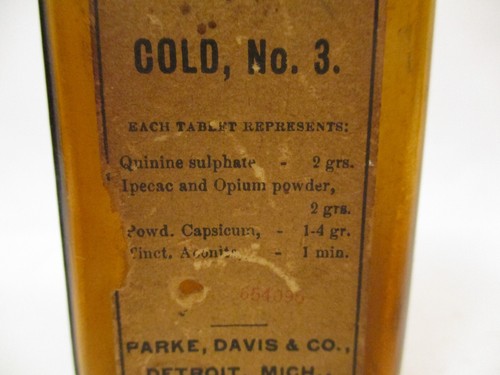 EMPTY Antique Small Pharmacy Bottle Opium Cold Medicine Ipecac Parke Davis - Picture 3 of 10