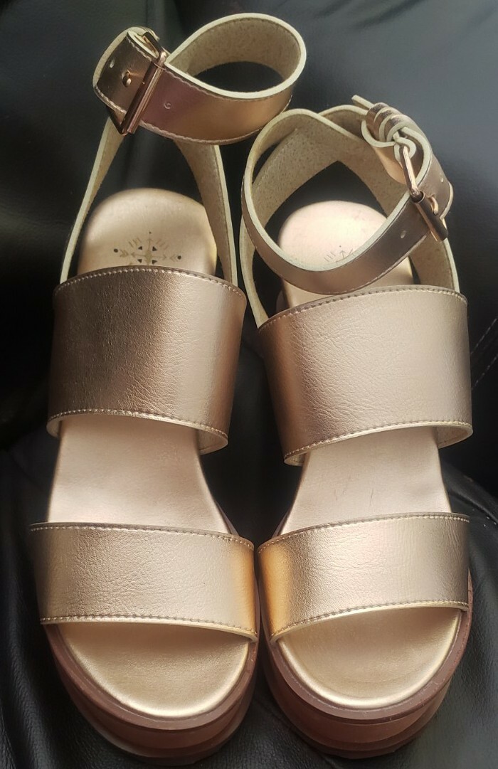 Farylrobin Free People Dorian Vegan Rose Gold Wedge Sandal Size 7M