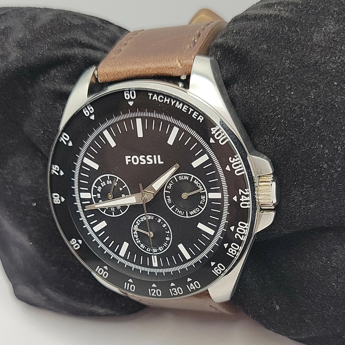 Fossil Neale BQ2294 Men Brown Leather Analog Black Dial Quartz Wrist Watch BC967