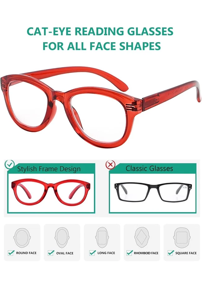 Очки для чтения кошачий глаз для женщин большие женские очки для чтения - красные +1,25 - Изображение 4 из 4