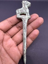 Rare Ancient Old Roman Era Bronze Hair Pain With A Lion Animal On Top