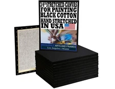3/4" Black Artist Stretched Canvas. Many Sizes. Primed Cotton. Bulk Discounts.