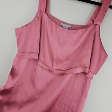 H M Pink Silky Layered Ruffle Slip Dress Womens 14 Lined Knee Length Girly