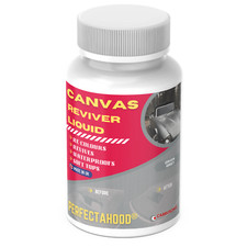 Convertible roof hood canvas dye reviver water proof restores colour to fabrics.