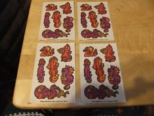 LOT OF 4 Vintage 1984 Morgan PURPLE RED DRAGON Scratch N Sniff Tattoo Sticker