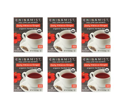 China Mist Zesty Hibiscus Ginger Organic Herbal Tea, 6/15 count boxes