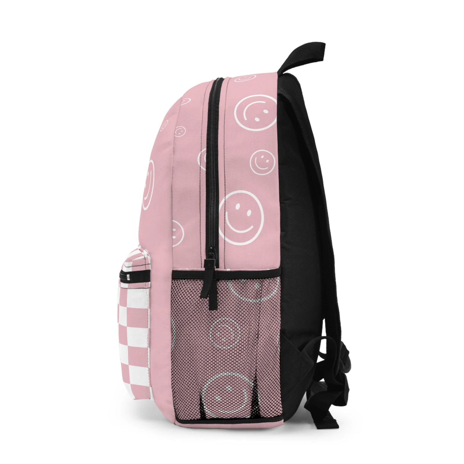 Personalized Pink Smiley Face and Checkered Backpack  Durable and Stylish