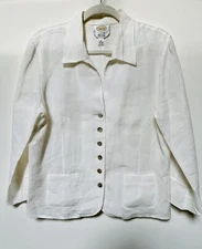 Talbots Irish Crisp Linen Blouse Shell Buttons 3/4 Sleeve Ruffle US 14 Unlined