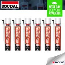 6x Soudal B2 Fire & Acoustic Expanding Foam Hand Held Ready To Use PU Foam 750ml