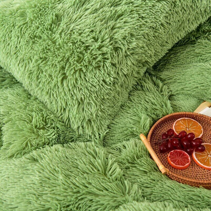 Long Hair Bedding Set Mink Flannle Velvet Fleece Duvet Cover Thicken Warm - Image 3 of 4