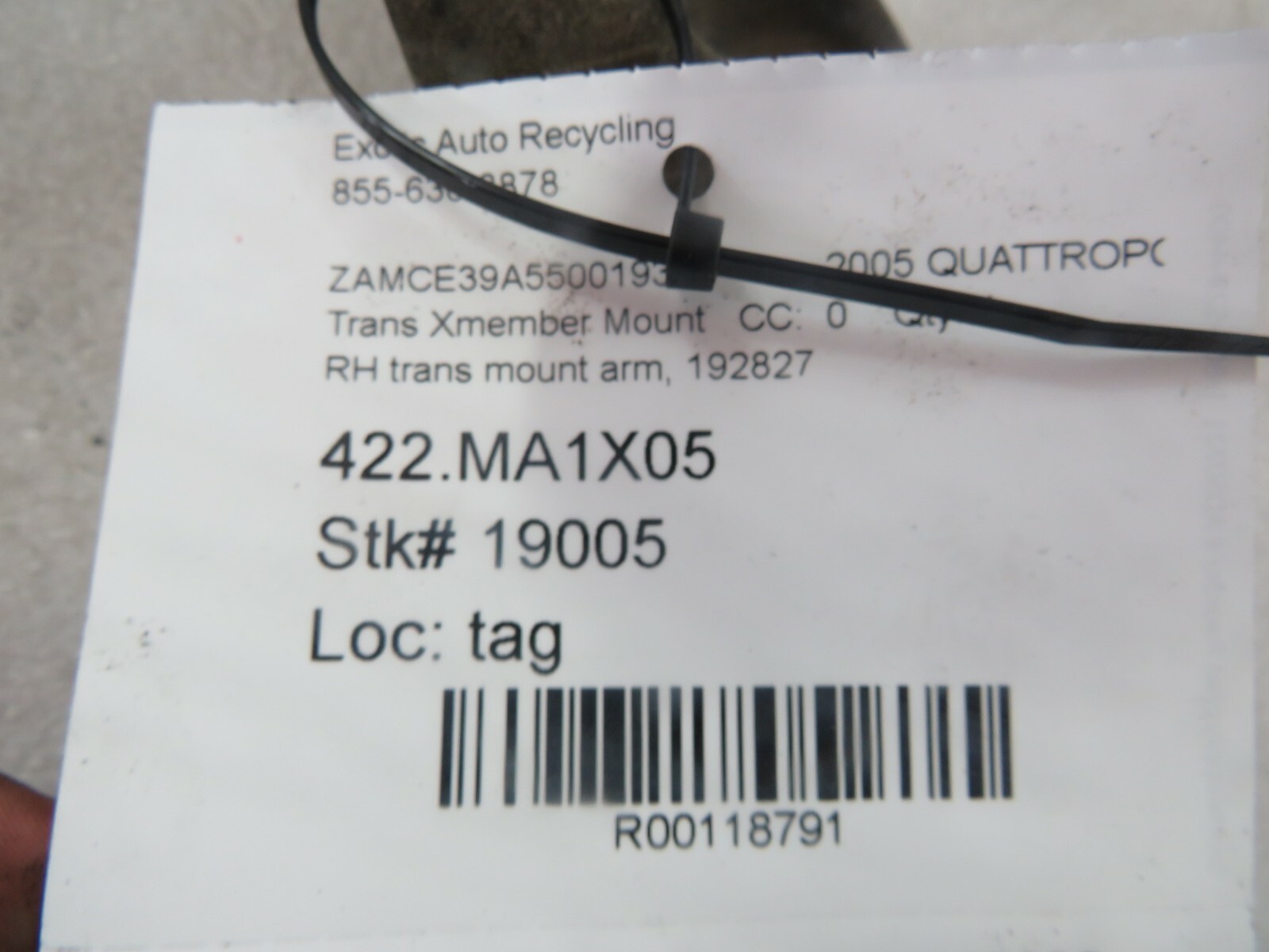 Maserati Quattroporte, RH, Right Transmission Mount Arm, Used, P/N 192827