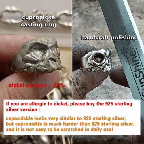 Cupronickel Front Tooth Skull Ring Biker Rock Jewellery CP107C UK Size N½~Z4 - Picture 9 of 27