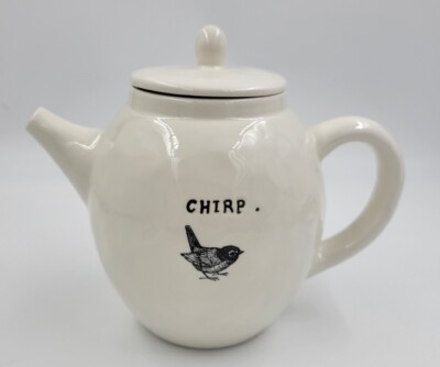 Rae Dunn big M Magenta Chirp Bird Tea Pot Dimpled Pottery w Lid RARE Teapot