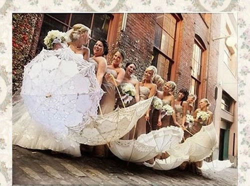 Sombrilla de encaje marfil Battenburg paraguas boda novia Foto 2 de 2